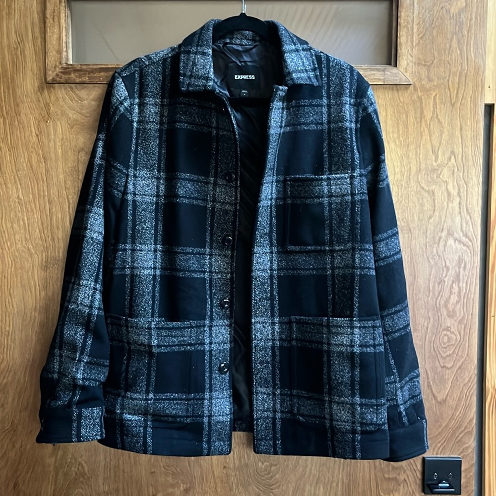 Express Men’s Black/Grey Wool Blend Coat